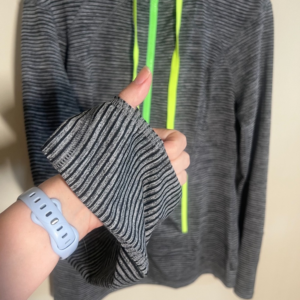 LUKKA Women's Medium Active Black Gray Stripe Full Zip Hoodie Jacket Neon Accent - Picture 8 of 10